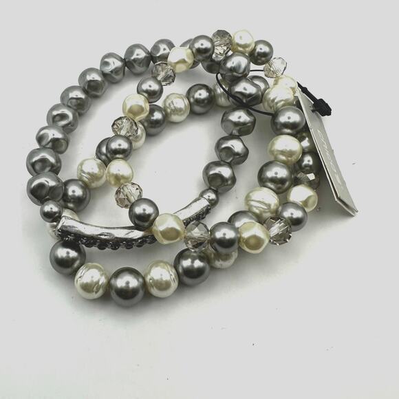 Chico's Jewelry - Chico's Beaded Sophia Pearl Multi Stretch Bracelet set 3 Gray Lot $39 Chicos NWT